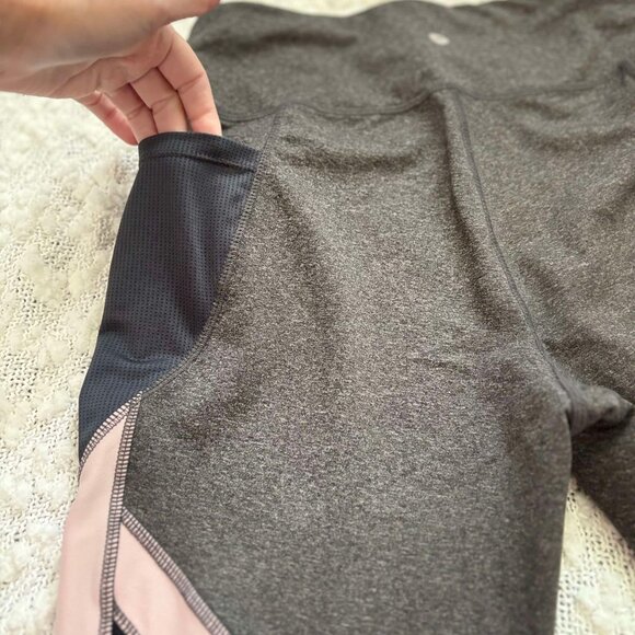 Women's Dark Grey & Pink & Mesh Pocketed Leggings with Drawstring Inside - Picture 7 of 7